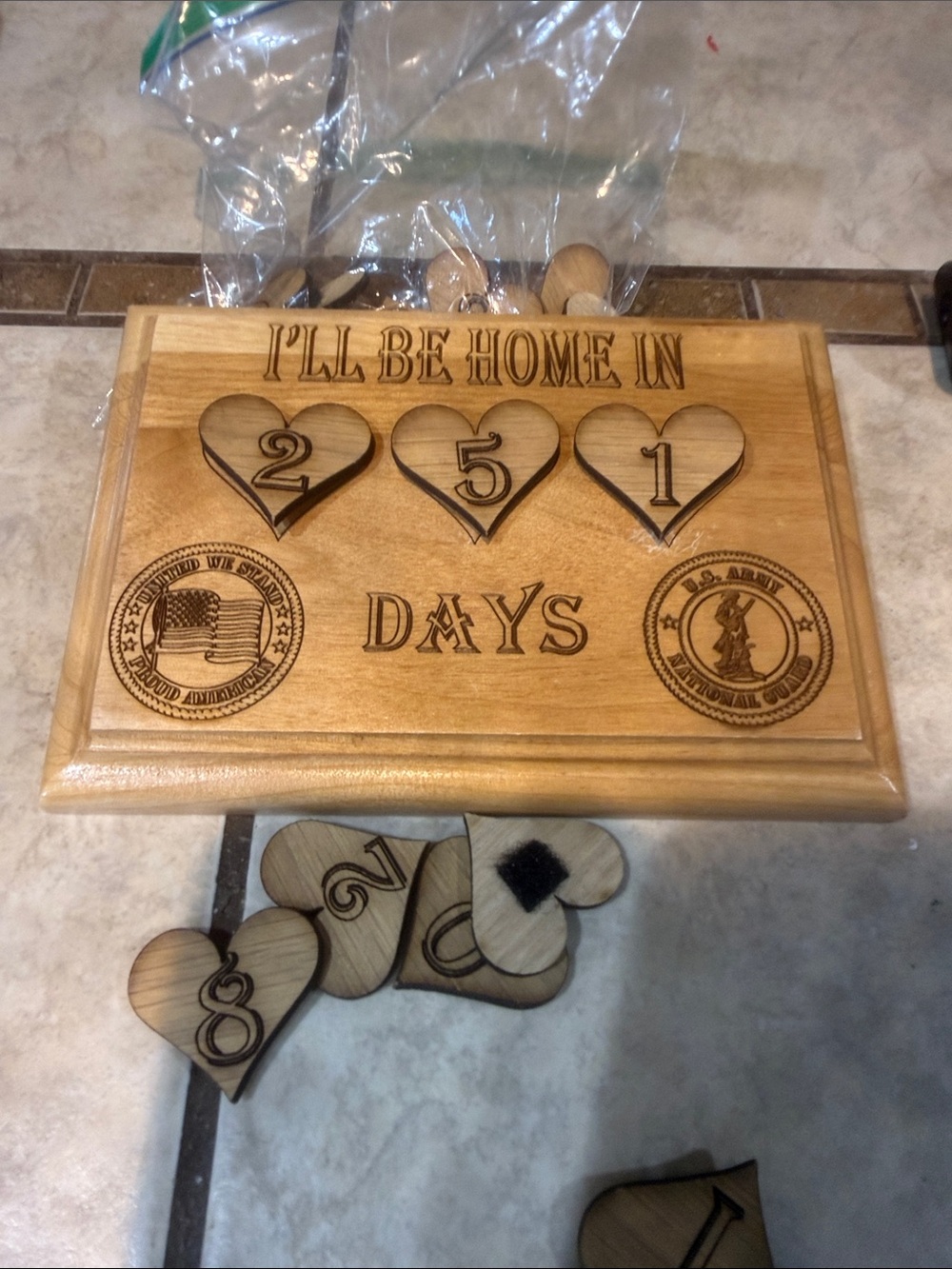 Wooden Countdown Plaque "I'll Be Home In" - Natural Wood
